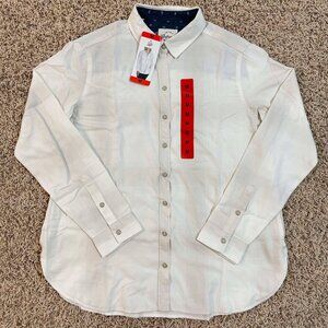 Jachs Girlfriend Women's Long Sleeve Soft Flannel Shirt White, Size Medium (New)